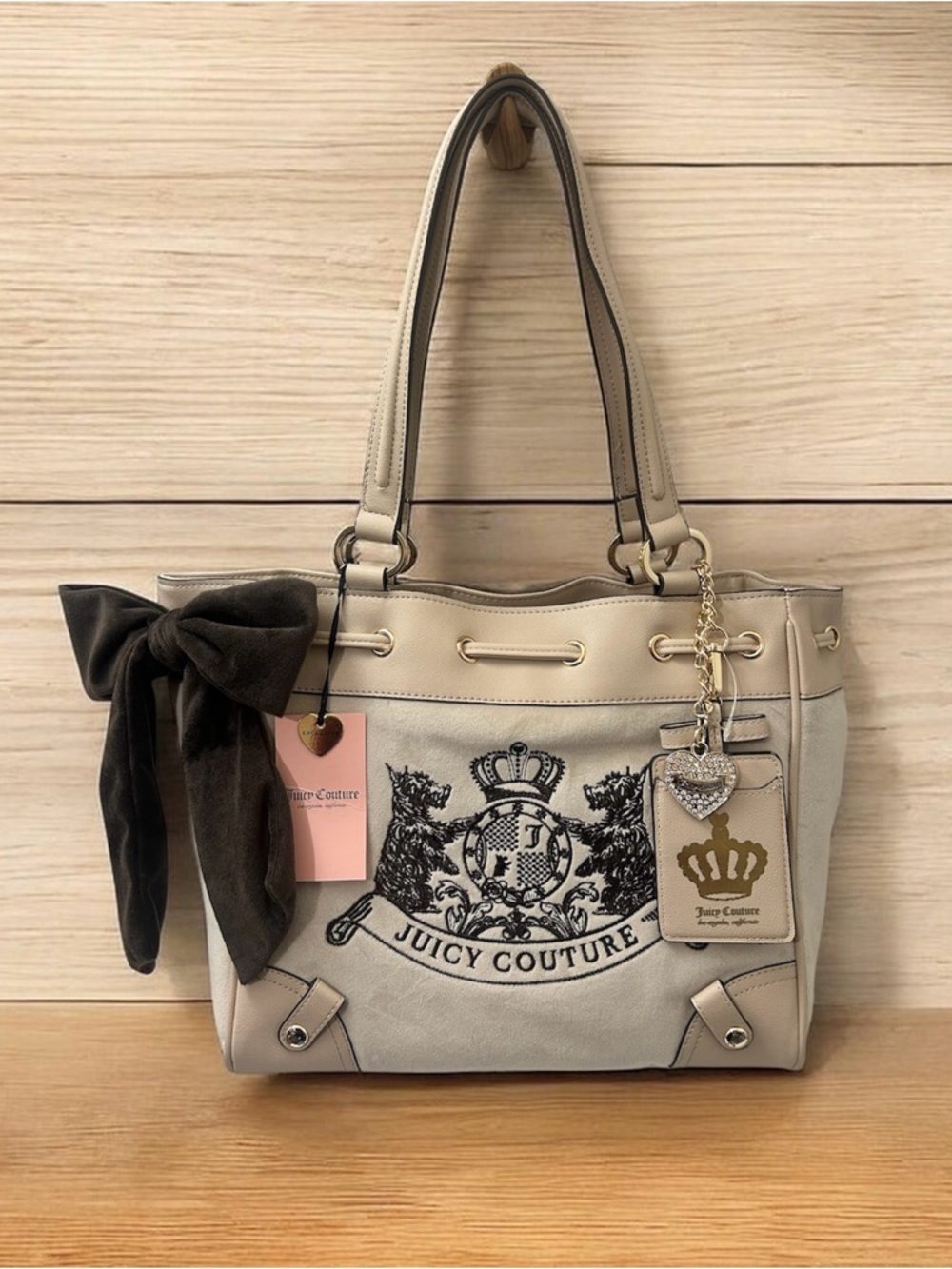 Juicy Couture Classic Scottie Dogs Tote Daydreamer Viral Sandstone New Y2K